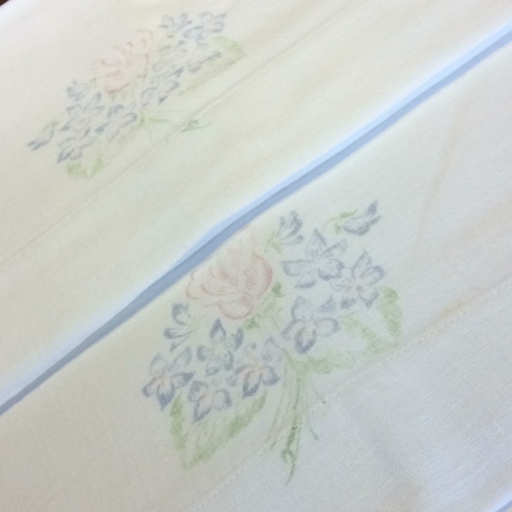 FINAL SALE PRICE Vintage White Stamped Floral Pillow Case Set